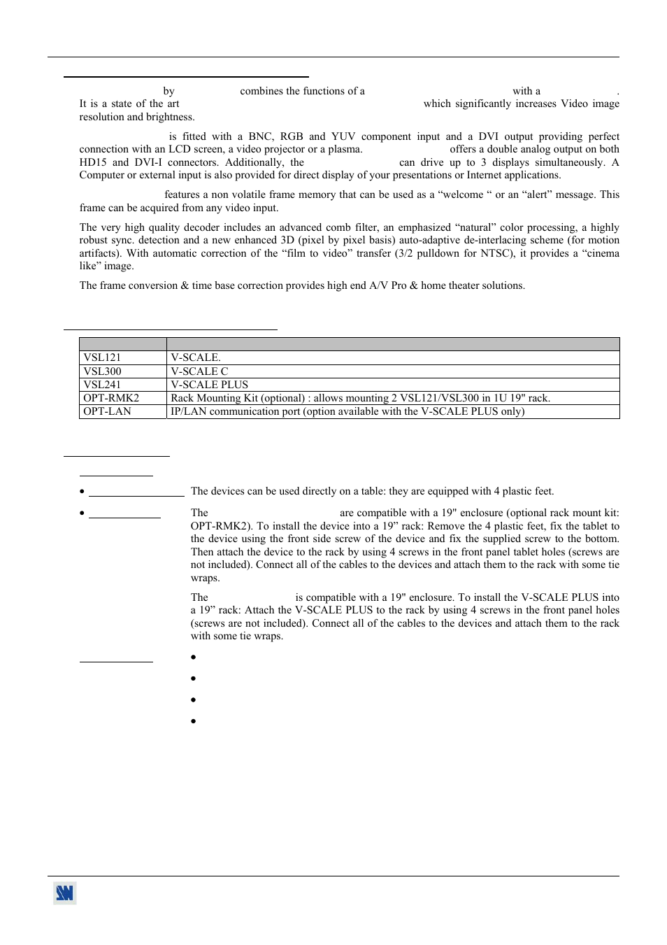 6. v-scale plus general information, 7. devices & options references, 8. installation | Analog Way V-Scale C - VSL300 User Manual | Page 11 / 38
