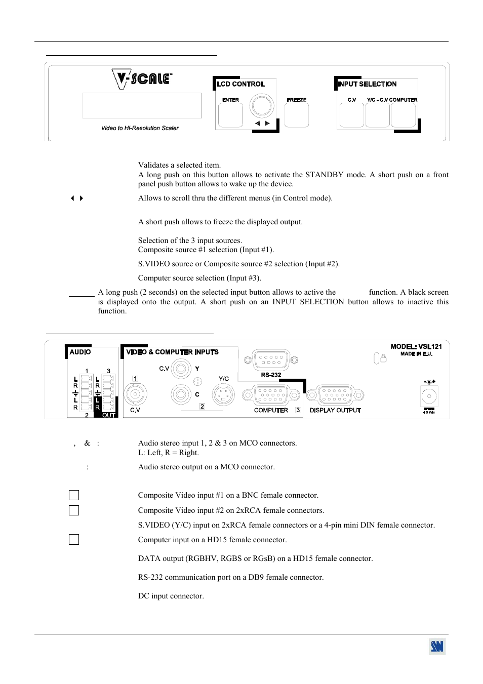 9. v-scale front panel description, 10. v-scale rear panel description | Analog Way V-Scale C - VSL300 User Manual | Page 12 / 38