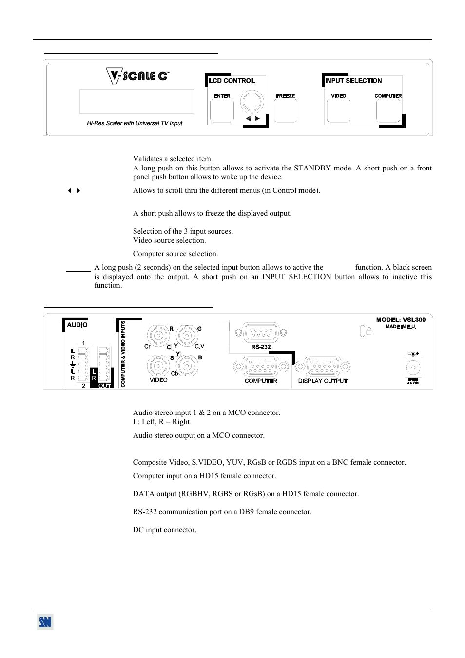 11. v-scale c front panel description, 12. v-scale c rear panel description | Analog Way V-Scale C - VSL300 User Manual | Page 13 / 38