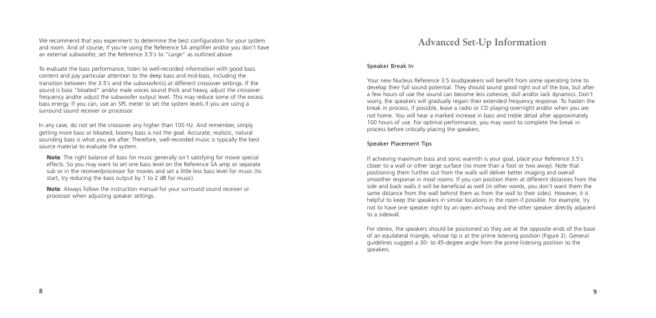 Advanced set-up information | Anthony Gallo Reference 3.5 User Manual | Page 13 / 20