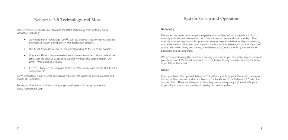 System set-up and operation, Reference 3.5 technology and more | Anthony Gallo Reference 3.5 User Manual | Page 7 / 20