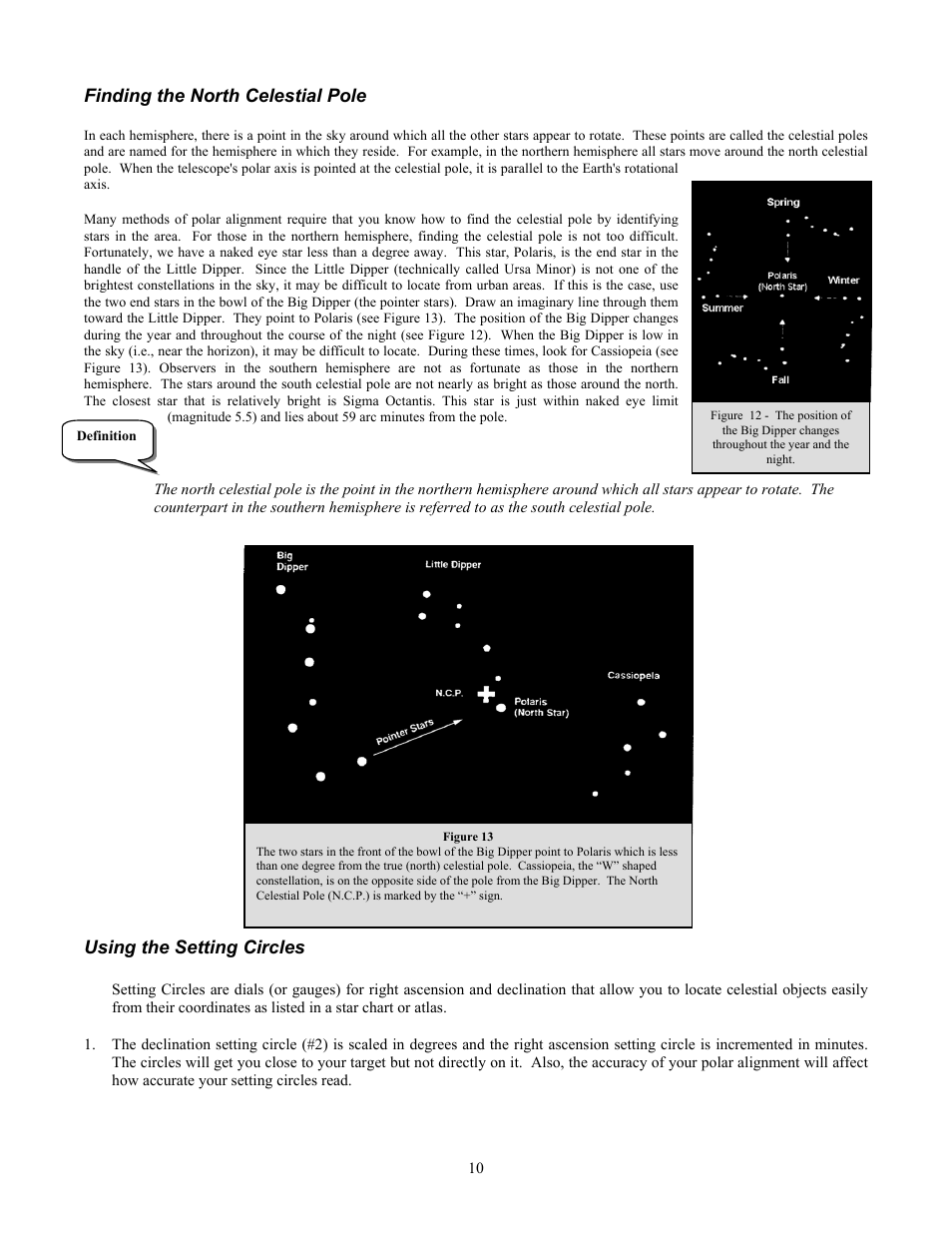Finding the north celestial pole, Using the setting circles | Celestron Ultima 80 User Manual | Page 10 / 19