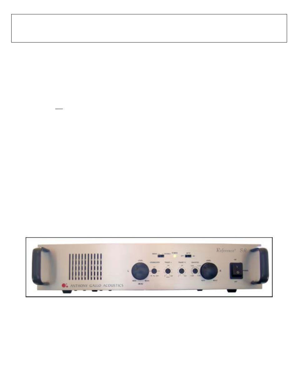 Anthony Gallo Reference 3 S.A. Amp User Manual | 8 pages