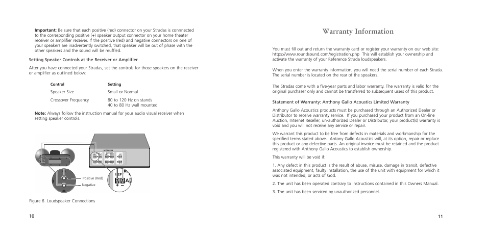 Warranty information | Anthony Gallo Strada User Manual | Page 14 / 18