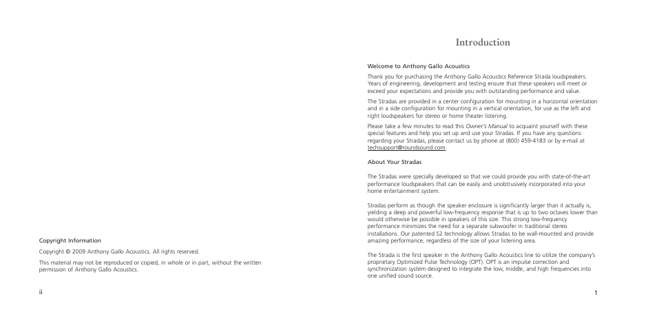Introduction | Anthony Gallo Strada User Manual | Page 5 / 18
