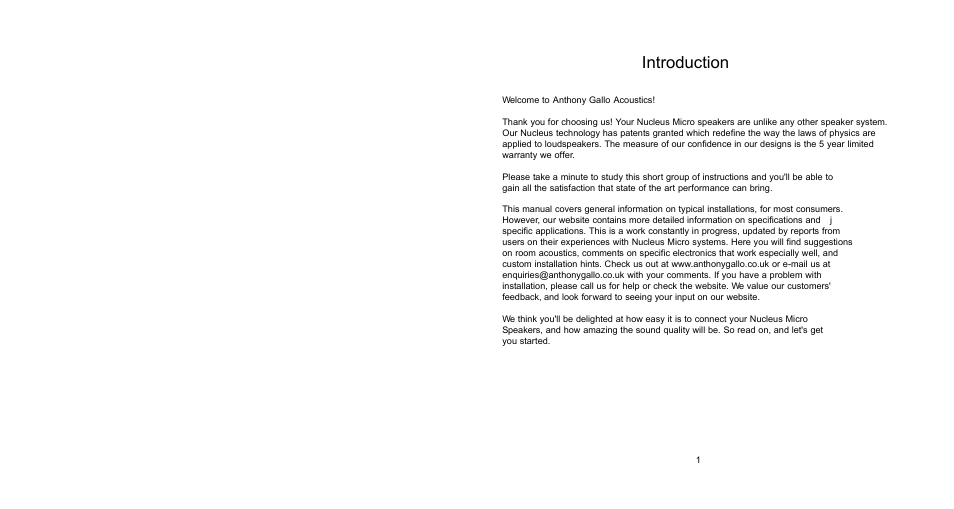 Introduction | Anthony Gallo Nucleus Micro User Manual | Page 3 / 6