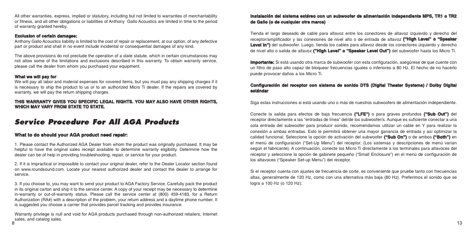 Service procedure for all aga products | Anthony Gallo Nucleus Micro Ti User Manual | Page 10 / 12