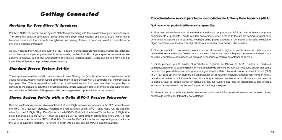 Getting connected | Anthony Gallo Nucleus Micro Ti User Manual | Page 4 / 12
