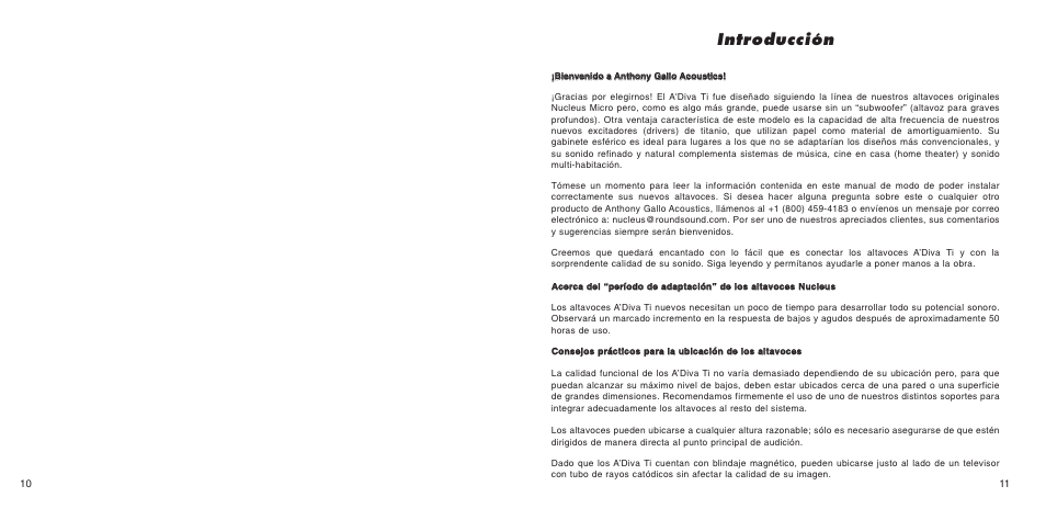 Introducción | Anthony Gallo A'Diva Ti User Manual | Page 12 / 12