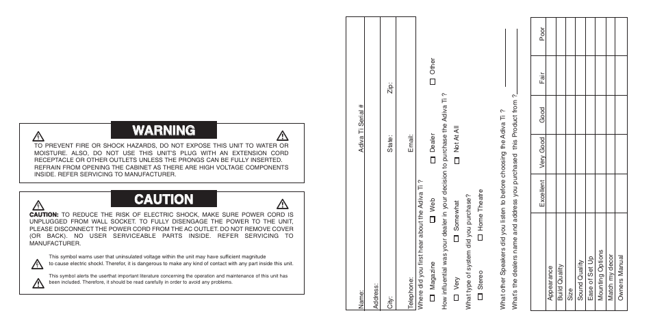 Wwa ar rn niin ng g | Anthony Gallo A'Diva Ti User Manual | Page 2 / 12