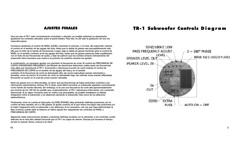 Ajustes finales | Anthony Gallo TR-1 Subwoofer User Manual | Page 5 / 12