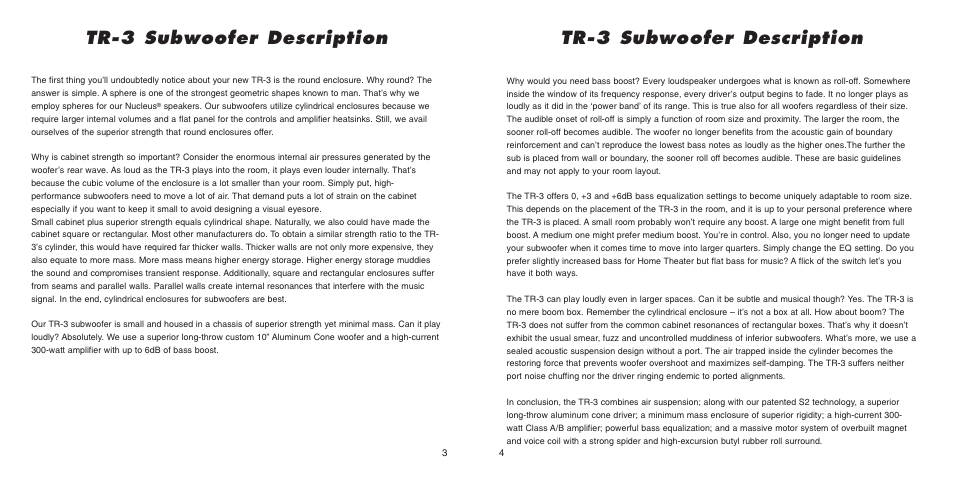 Tr-3 subwoofer description | Anthony Gallo TR-3 Subwoofer User Manual | Page 4 / 8