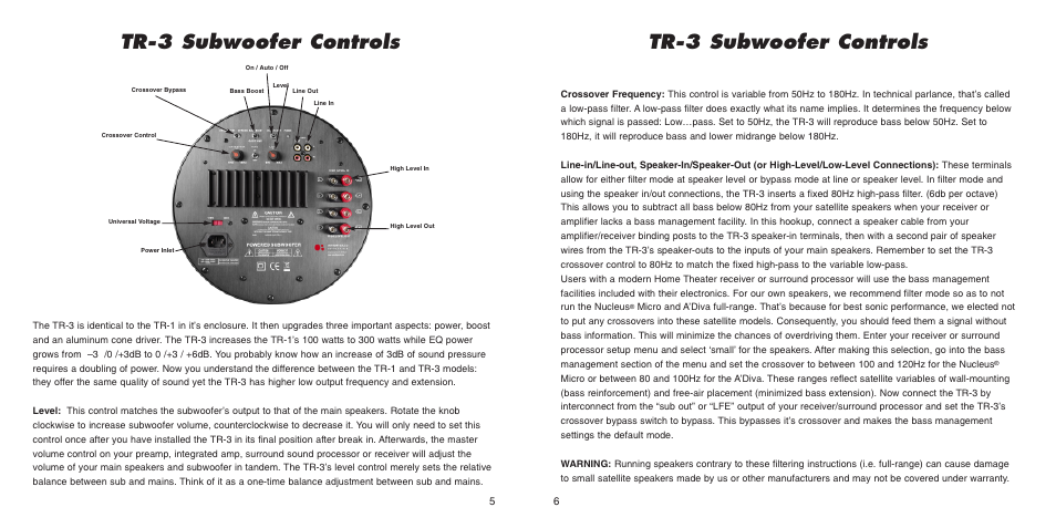 Tr-3 subwoofer controls | Anthony Gallo TR-3 Subwoofer User Manual | Page 5 / 8