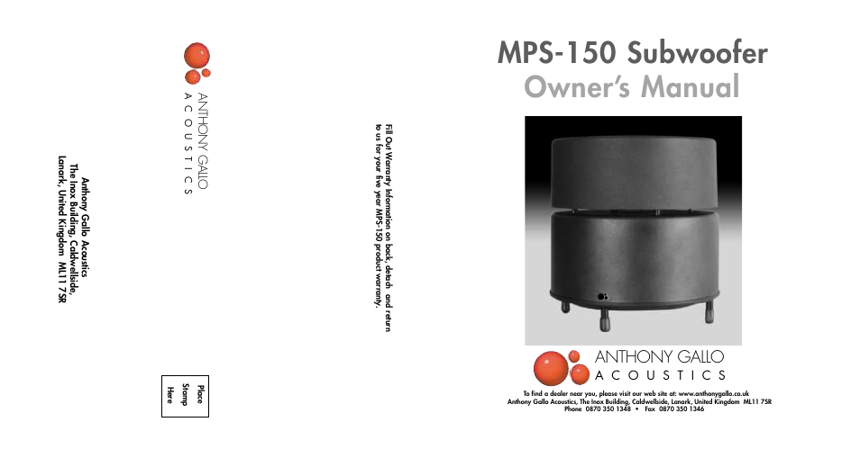 Anthony Gallo MPS-150 Subwoofer User Manual | 6 pages