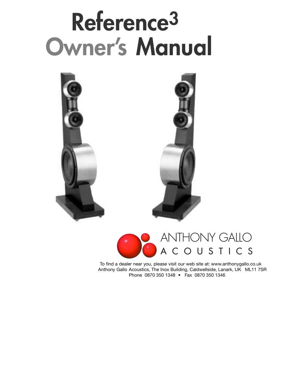 Anthony Gallo Reference 3 User Manual | 12 pages