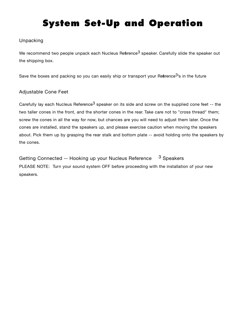 System set-up and operation | Anthony Gallo Reference 3 User Manual | Page 5 / 12