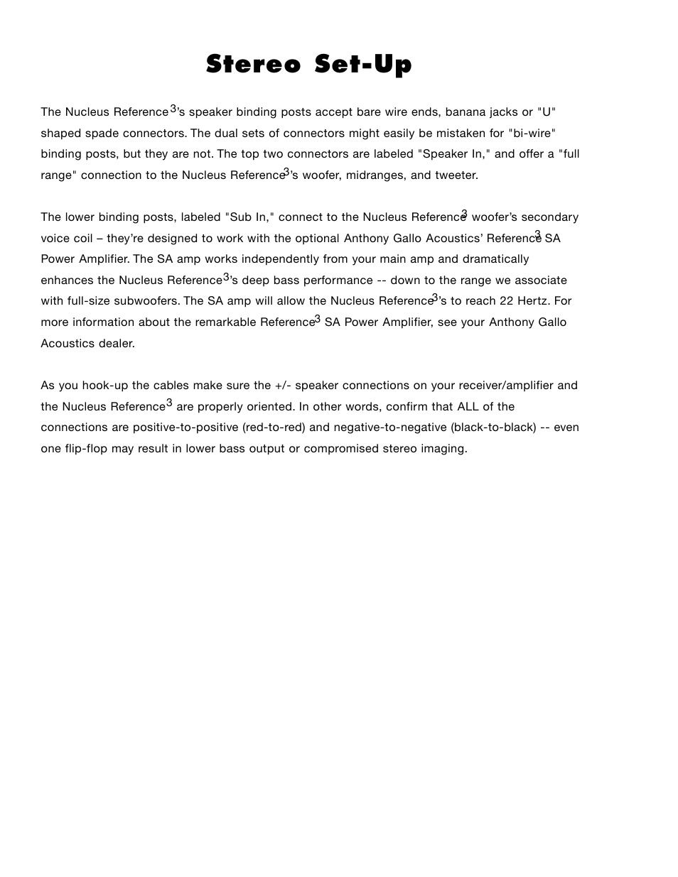 Stereo set-up | Anthony Gallo Reference 3 User Manual | Page 6 / 12