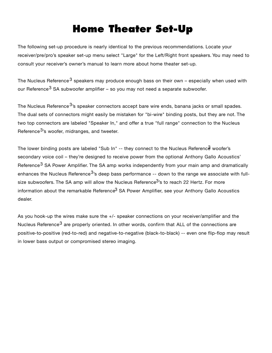 Home theater set-up | Anthony Gallo Reference 3 User Manual | Page 7 / 12