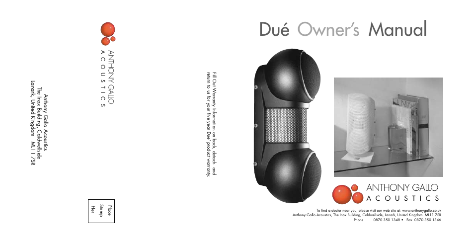 Anthony Gallo Dué User Manual | 6 pages