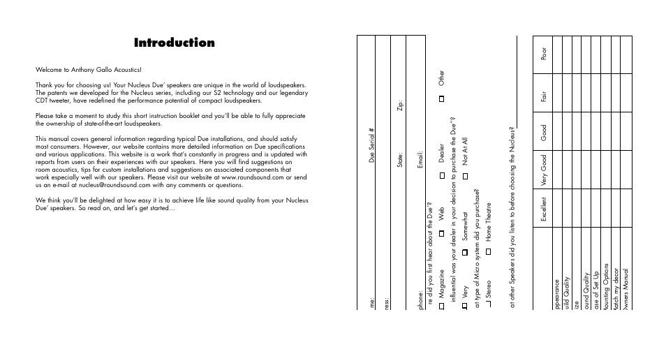 Introduction | Anthony Gallo Dué User Manual | Page 2 / 6