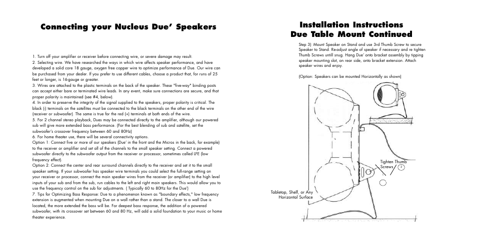 Connecting your nucleus due’ speakers | Anthony Gallo Dué User Manual | Page 4 / 6
