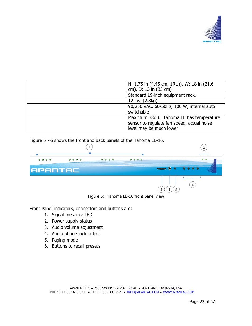Apantac TAHOMA Platform User Manual | Page 22 / 67