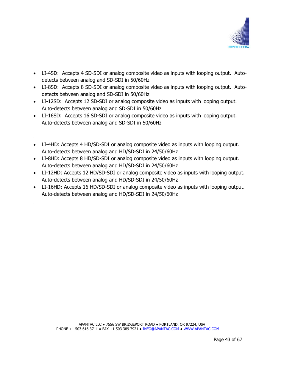 Apantac TAHOMA Platform User Manual | Page 43 / 67