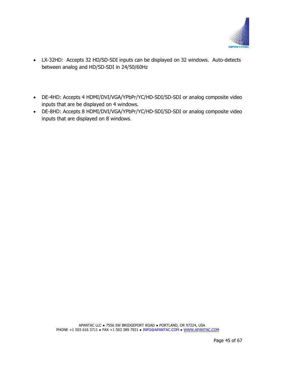 Tahoma de models | Apantac TAHOMA Platform User Manual | Page 45 / 67