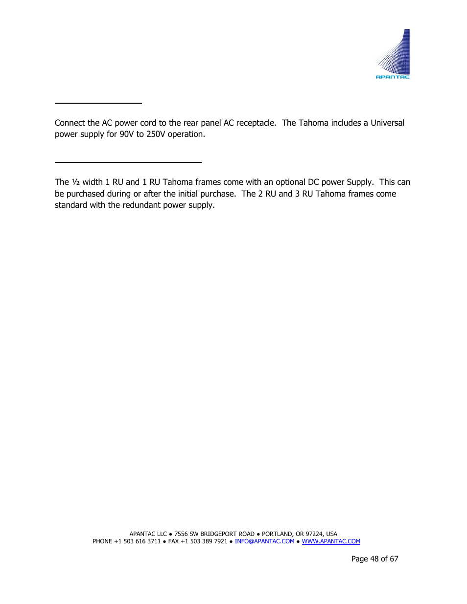 Apantac TAHOMA Platform User Manual | Page 48 / 67
