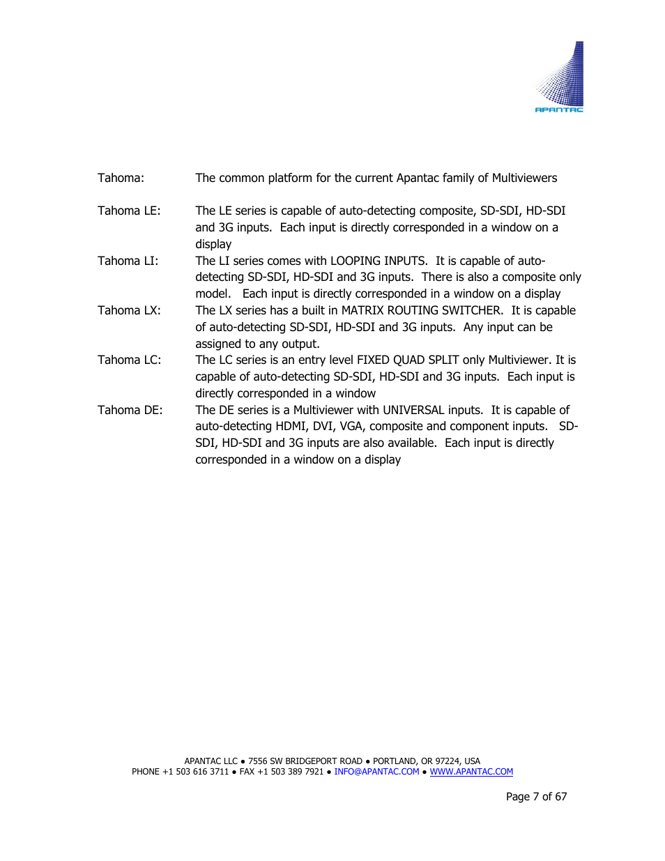 Definitions | Apantac TAHOMA Platform User Manual | Page 7 / 67