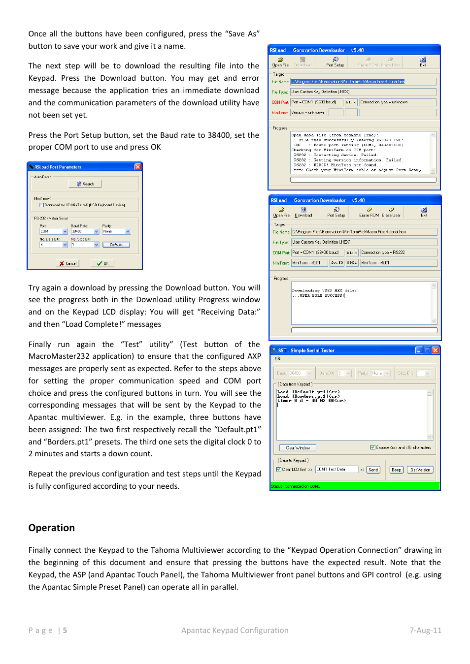 Operation | Apantac KEYPAD User Manual | Page 5 / 5