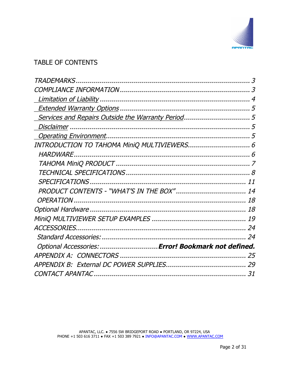 Apantac MiniQ User Manual | Page 2 / 31
