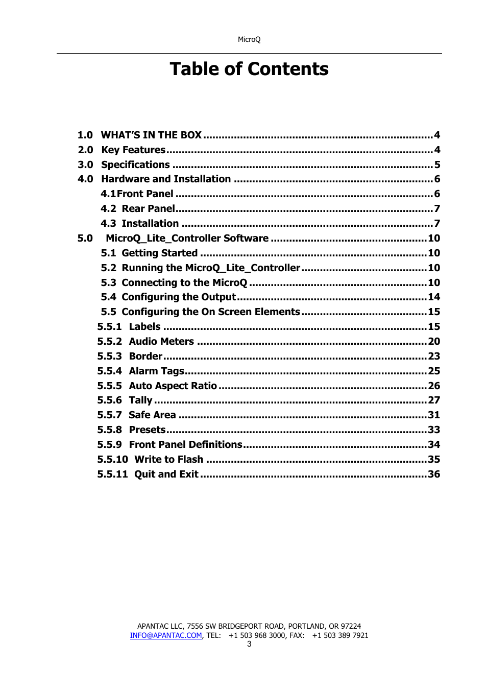 Apantac MicroQ User Manual | Page 4 / 39