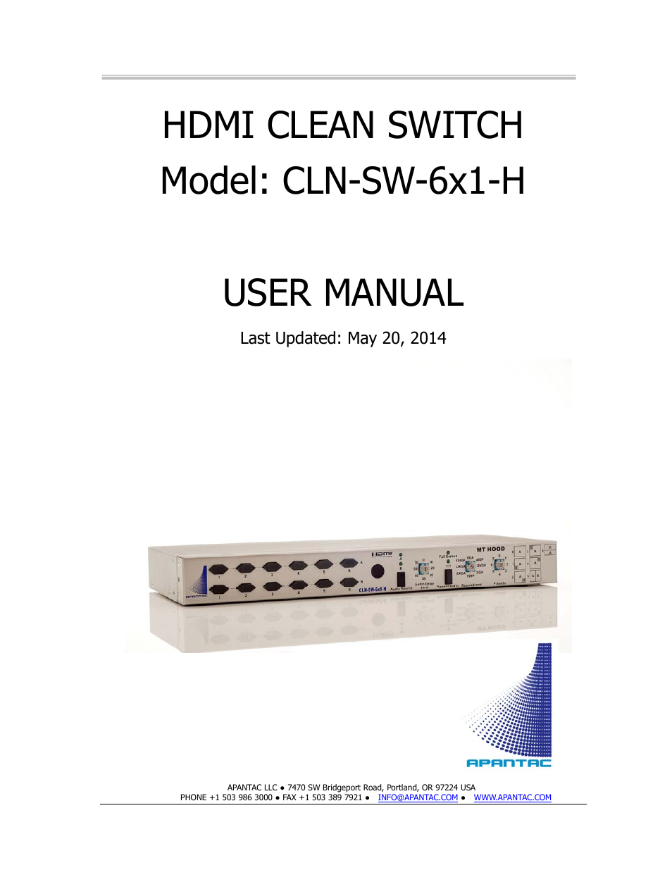 Apantac CLN-SW-6x1-H User Manual | 15 pages