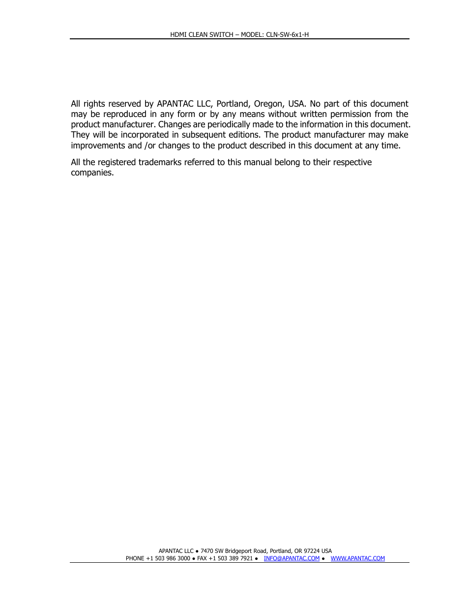 Apantac CLN-SW-6x1-H User Manual | Page 2 / 15