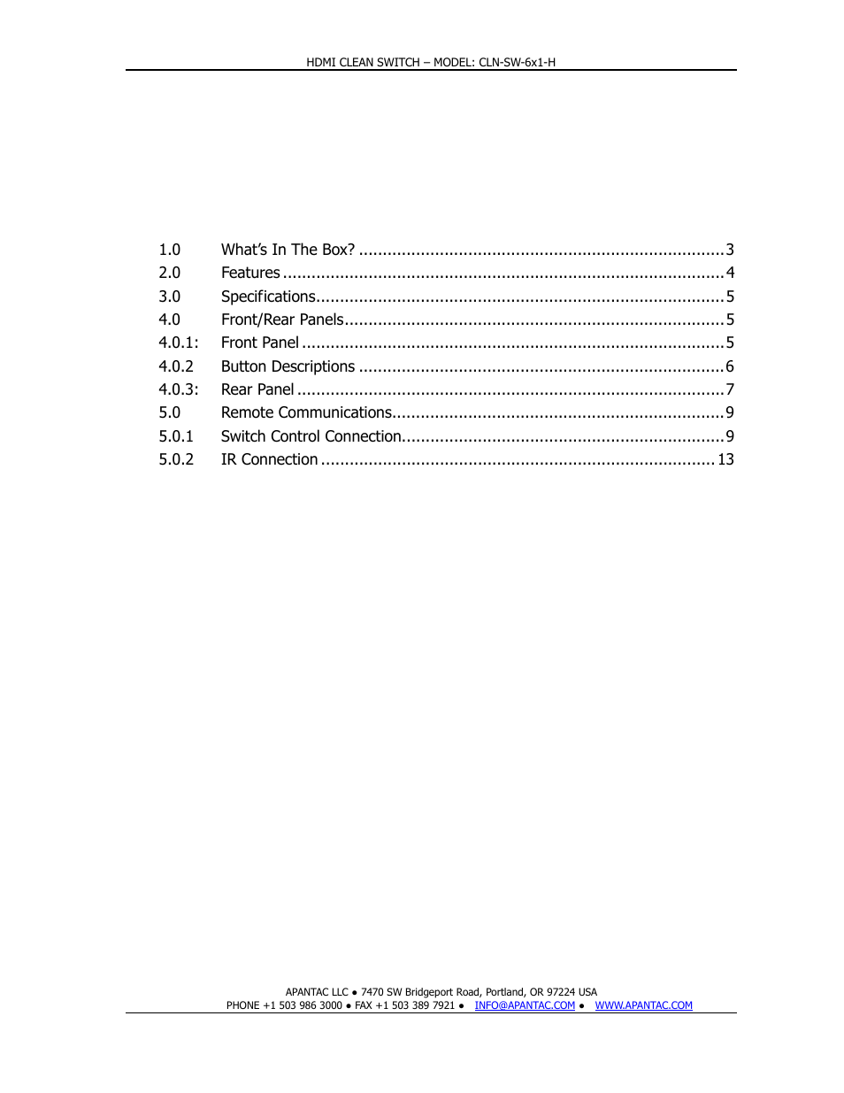 Apantac CLN-SW-6x1-H User Manual | Page 3 / 15