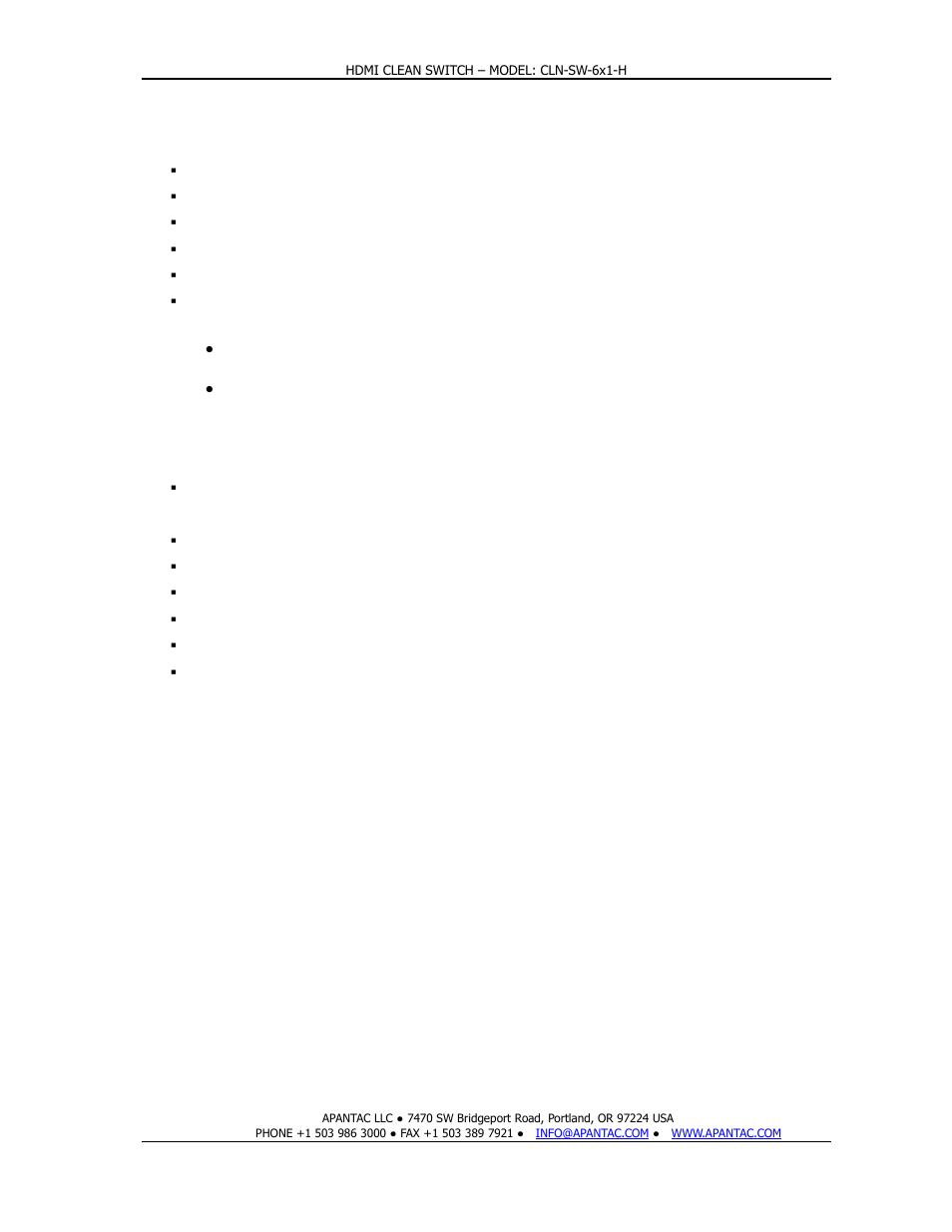 0 features | Apantac CLN-SW-6x1-H User Manual | Page 5 / 15