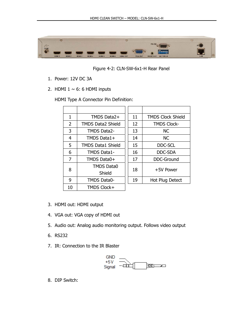 Rear panel | Apantac CLN-SW-6x1-H User Manual | Page 8 / 15