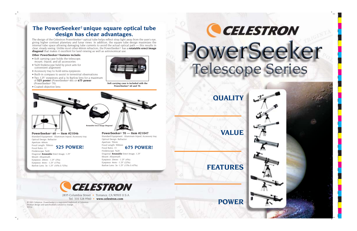 Quality value features power, The powerseeker, 675 power | 525 power | Celestron Item #21047 User Manual | Page 4 / 4