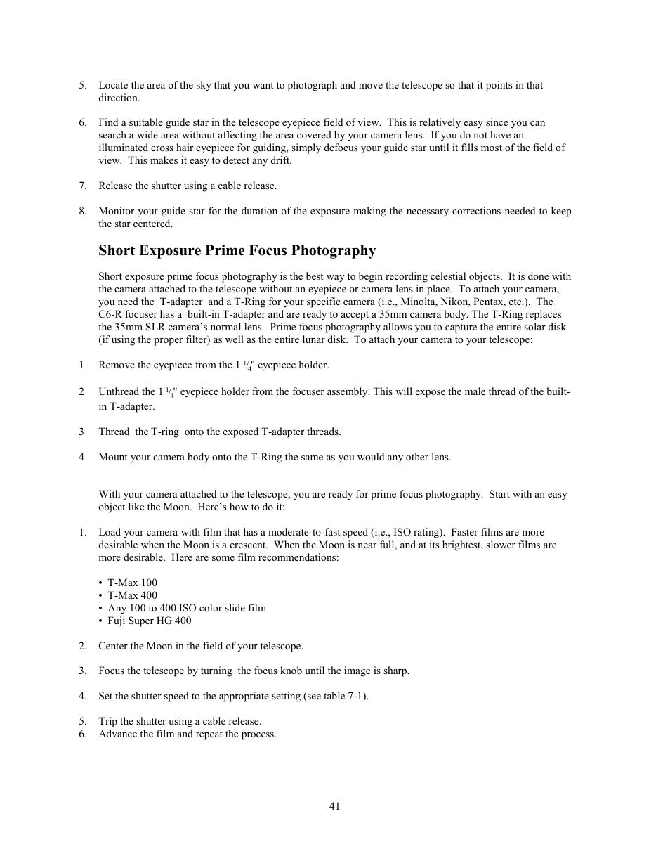 Short exposure prime focus photography | Celestron Advanced Series C6-R User Manual | Page 41 / 69