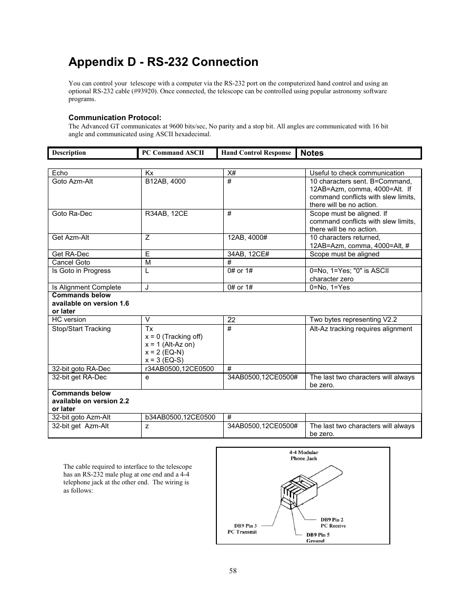 Appendix d - rs-232 connection | Celestron Advanced Series C6-R User Manual | Page 58 / 69