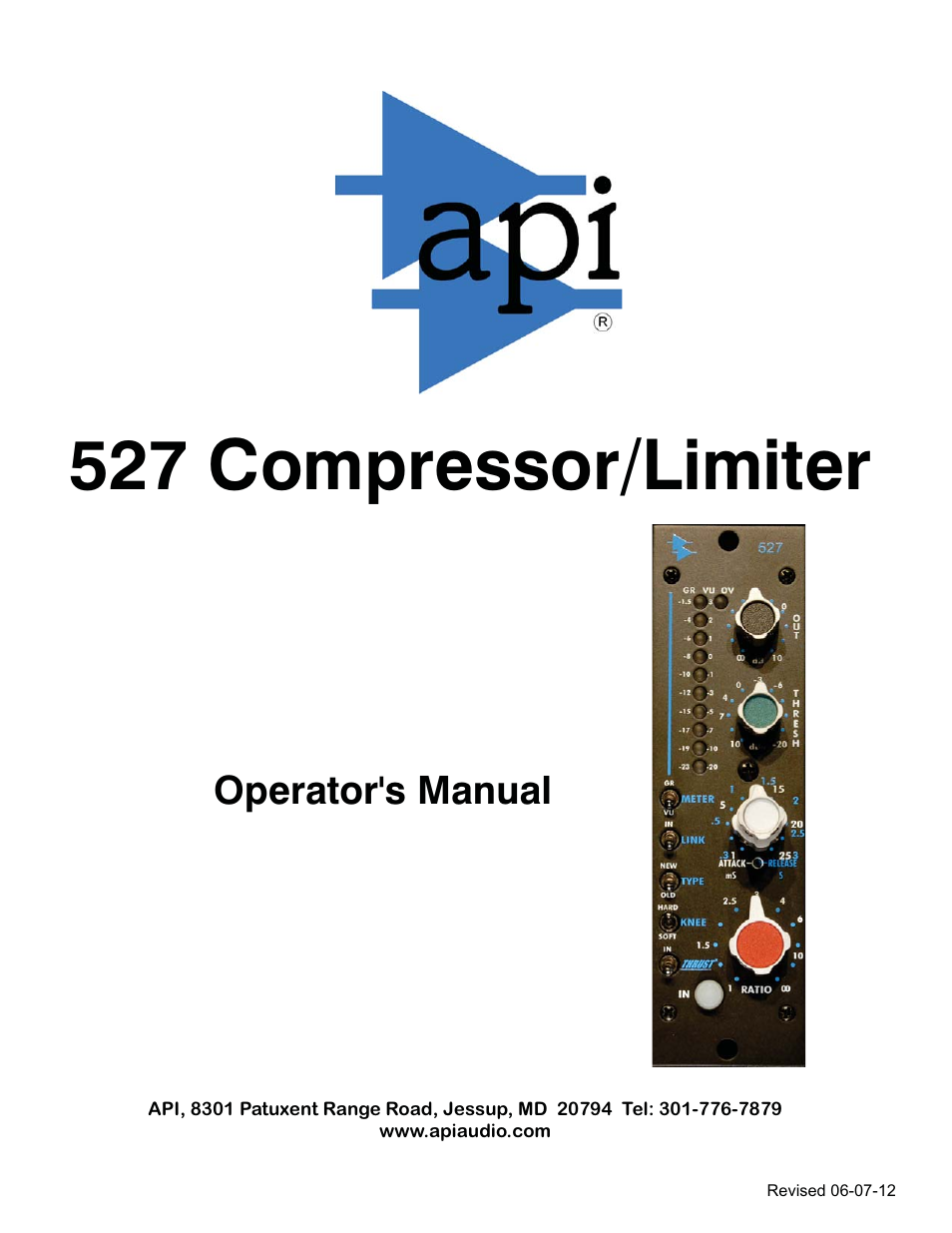 API Audio 527 Compressor User Manual | 15 pages