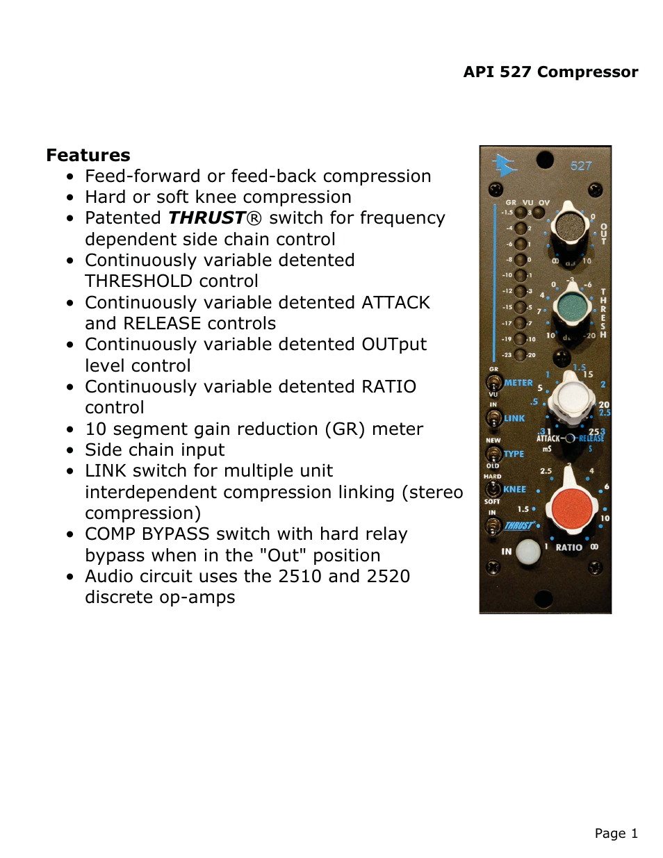 API Audio 527 Compressor User Manual | Page 2 / 15