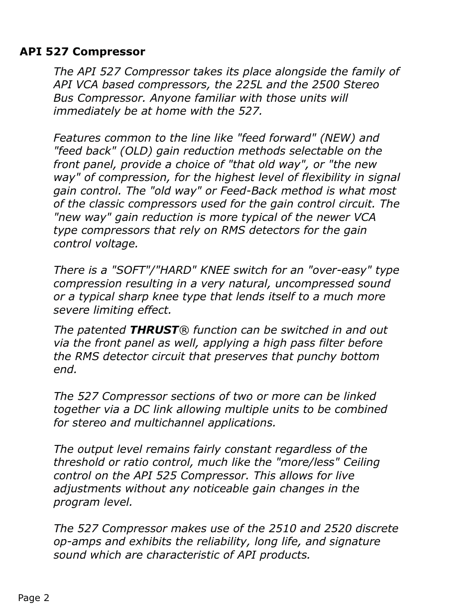 API Audio 527 Compressor User Manual | Page 3 / 15