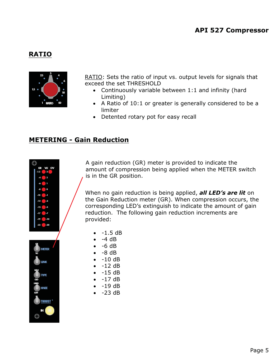 Api 527 compressor, Ratio metering - gain reduction | API Audio 527 Compressor User Manual | Page 6 / 15