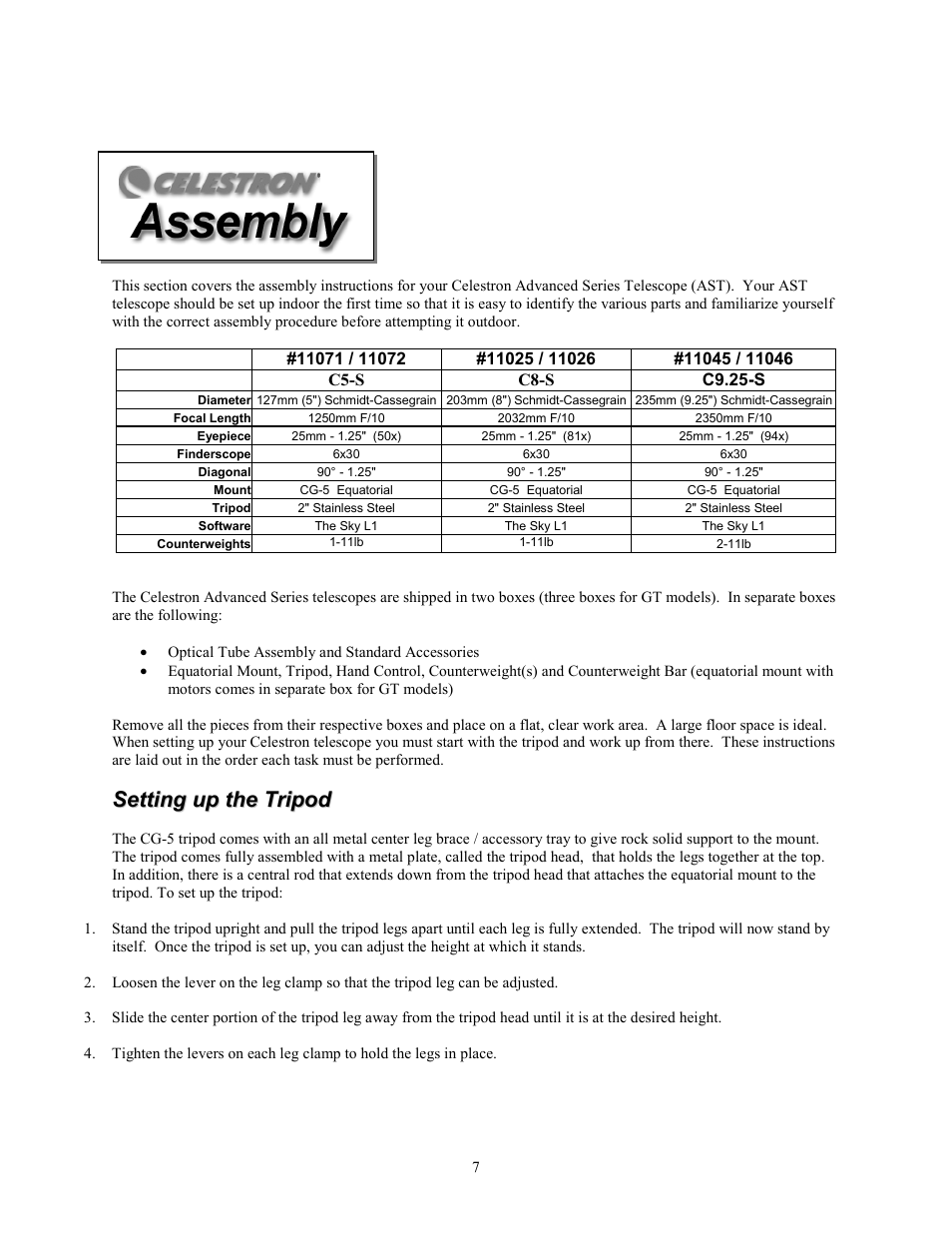Celestron Advanced Series C5-S User Manual | Page 7 / 72