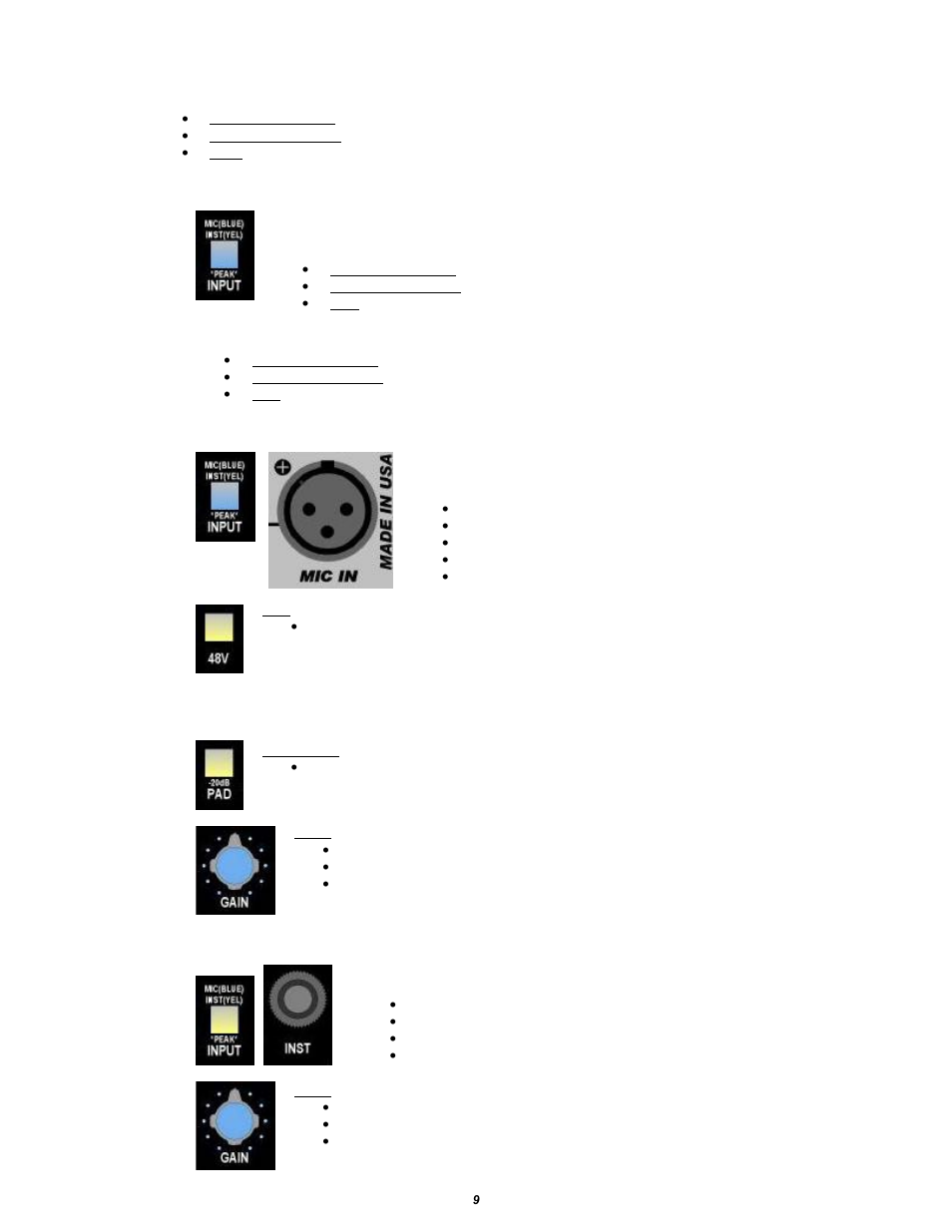 3 input selection, 1 input switch, 2 microphone input | 3 instrument input | API Audio The Channel Strip User Manual | Page 10 / 34