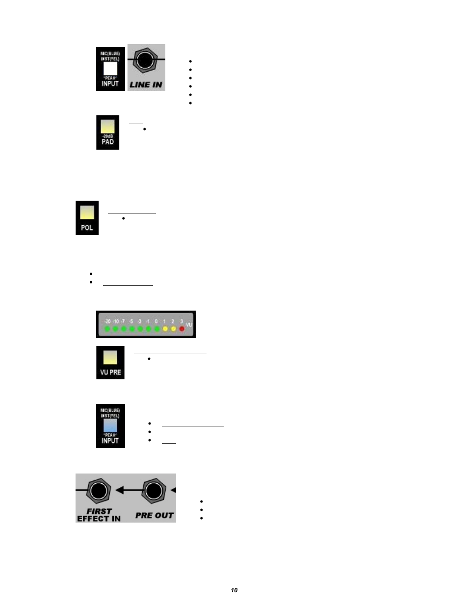 4 line input, 4 polarity inverter, 5 level indication | 1 vu meter, 2 peak indicator, 6 preamp output | API Audio The Channel Strip User Manual | Page 11 / 34