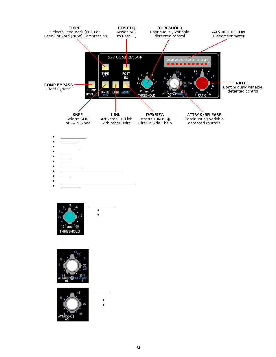 2 compressor controls, 1 threshold, 2 attack and release | API Audio The Channel Strip User Manual | Page 14 / 34