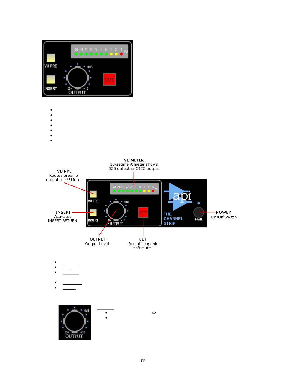 0 output section: 325 line-driver, 1 325 output section overview and features, 2 output section controls | 1 output | API Audio The Channel Strip User Manual | Page 25 / 34